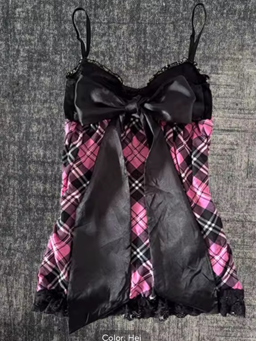 Pink Plaid Satin Bow Cami